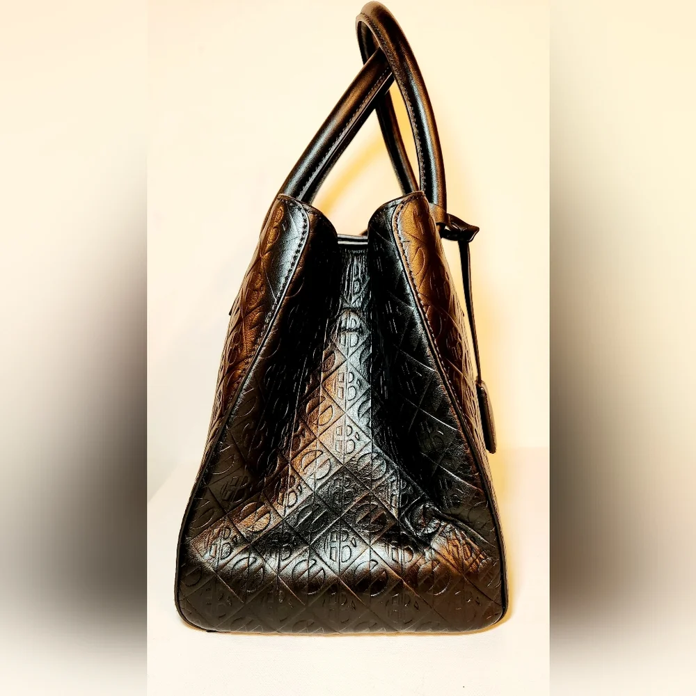 Henri bendel monogram embossed black leather top handle satchel bag - Picture 5 of 11
